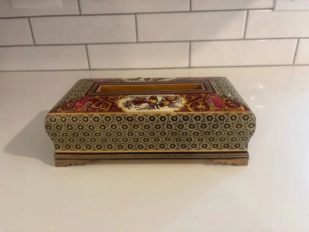 Vintage Persian Khatam Kari Style Tissue Box
